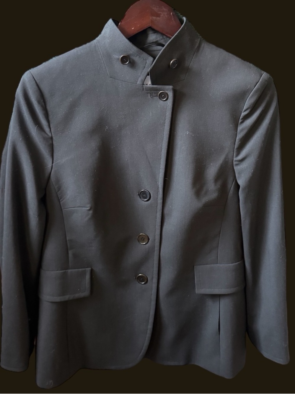 Italian Wool dark green Vintage blazer jacket with custom detail by AKRIS